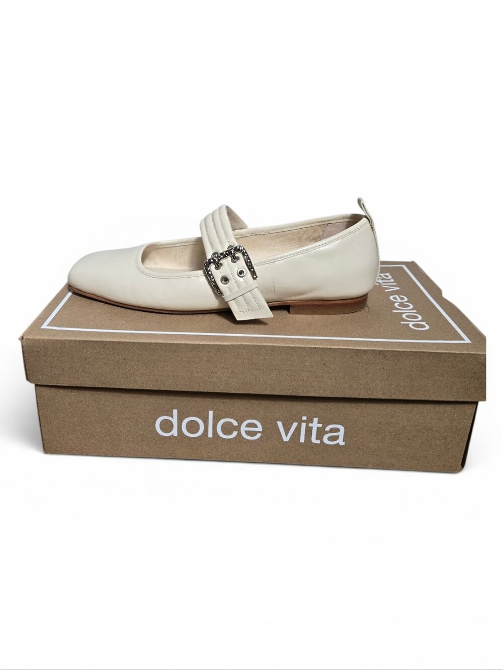 Dolce Vita Arora Cream Mary Jane Flat with Decorative Buckle